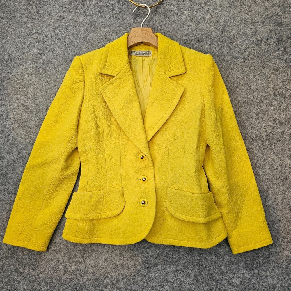 GIVENCHY Blazer Womens XS 32 Paisley Art Lemon Yellow Nouvelle VTG Luxury